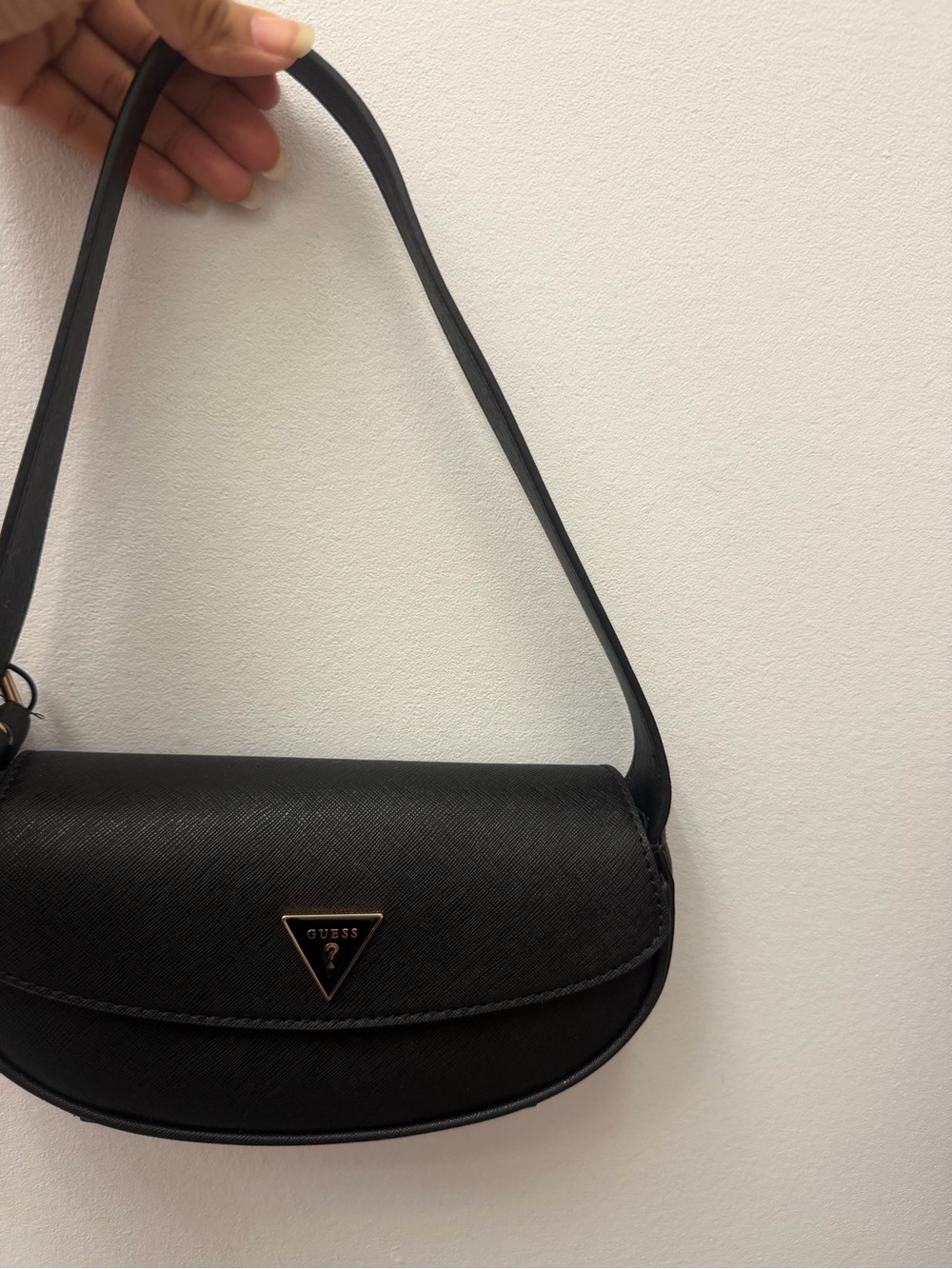 Guess Black Half-Moon Mini Shoulder Bag with Gold Logo